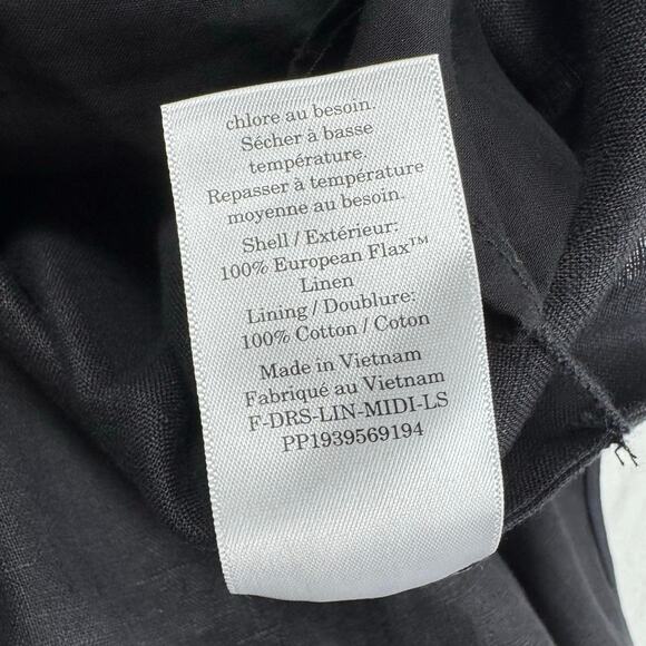 Everlane Women's The Linen A-Line Midi Dress Size 10 Black Puff Sleeve - Picture 13 of 16